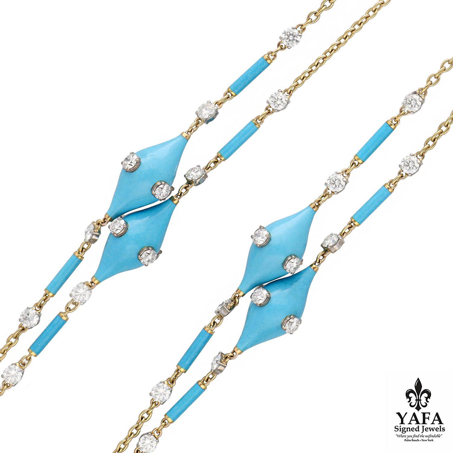 Collier à chaîne en turquoise, émail bleu et diamants - 37