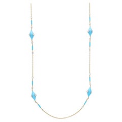 Turquoise, Blue Enamel and Diamond Chain Necklace - 37"
