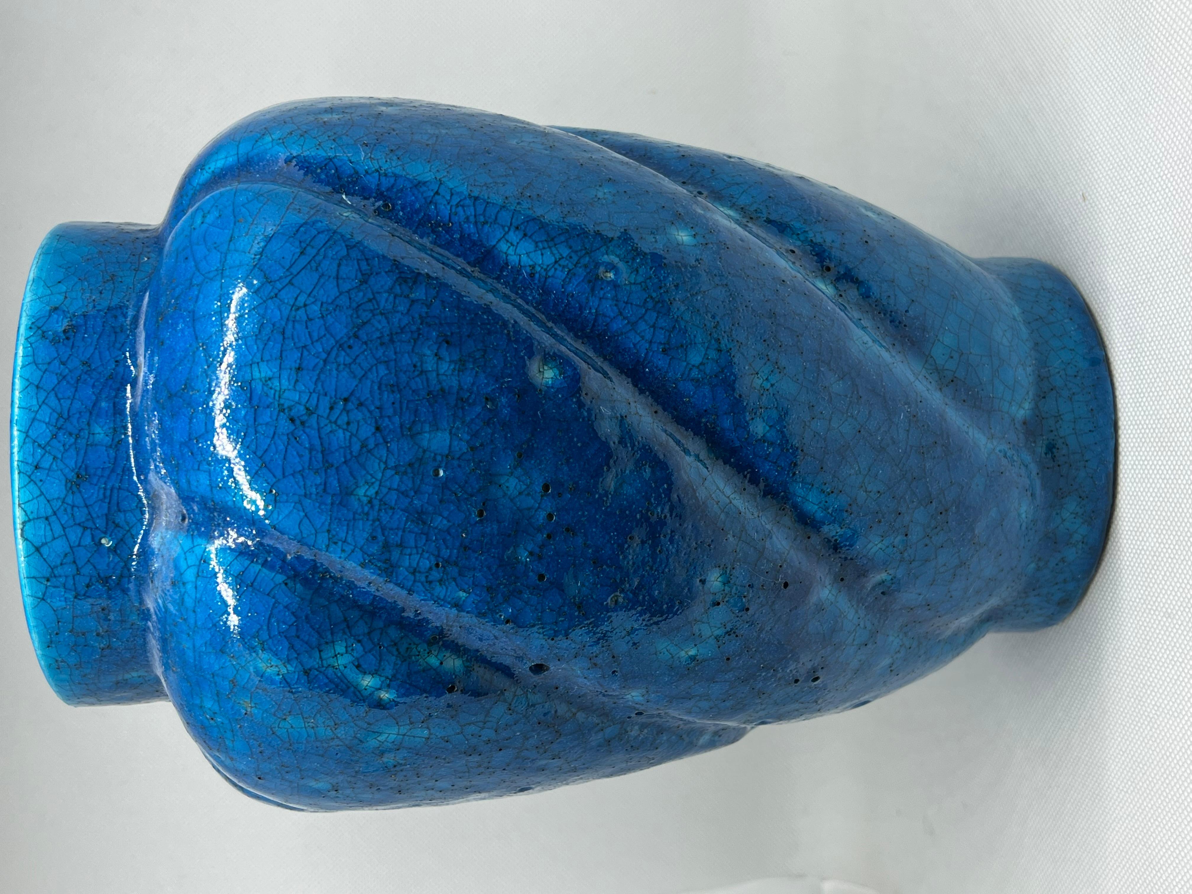 French Turquoise Blue Faience Vase by Edmond Lachenal, France, circa 1930