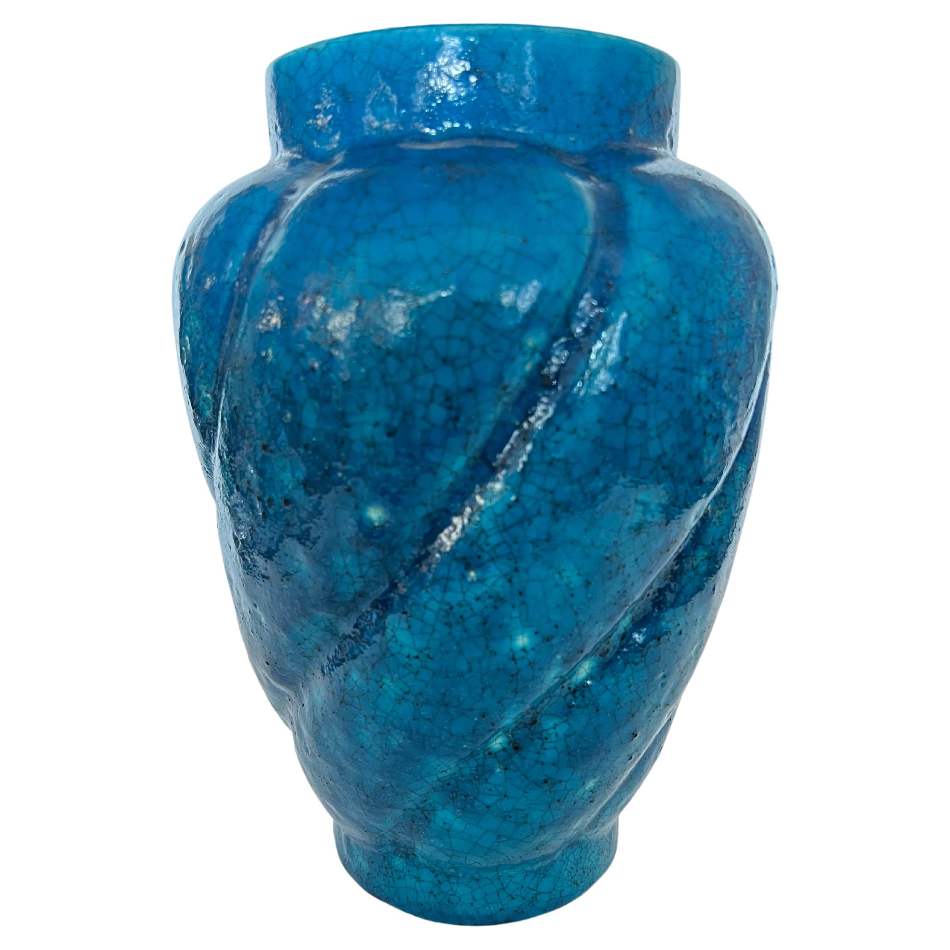 Turquoise Blue Faience Vase by Edmond Lachenal, France, circa 1930