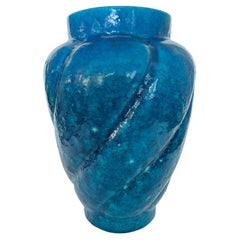Turquoise Blue Faience Vase by Edmond Lachenal, France, circa 1930