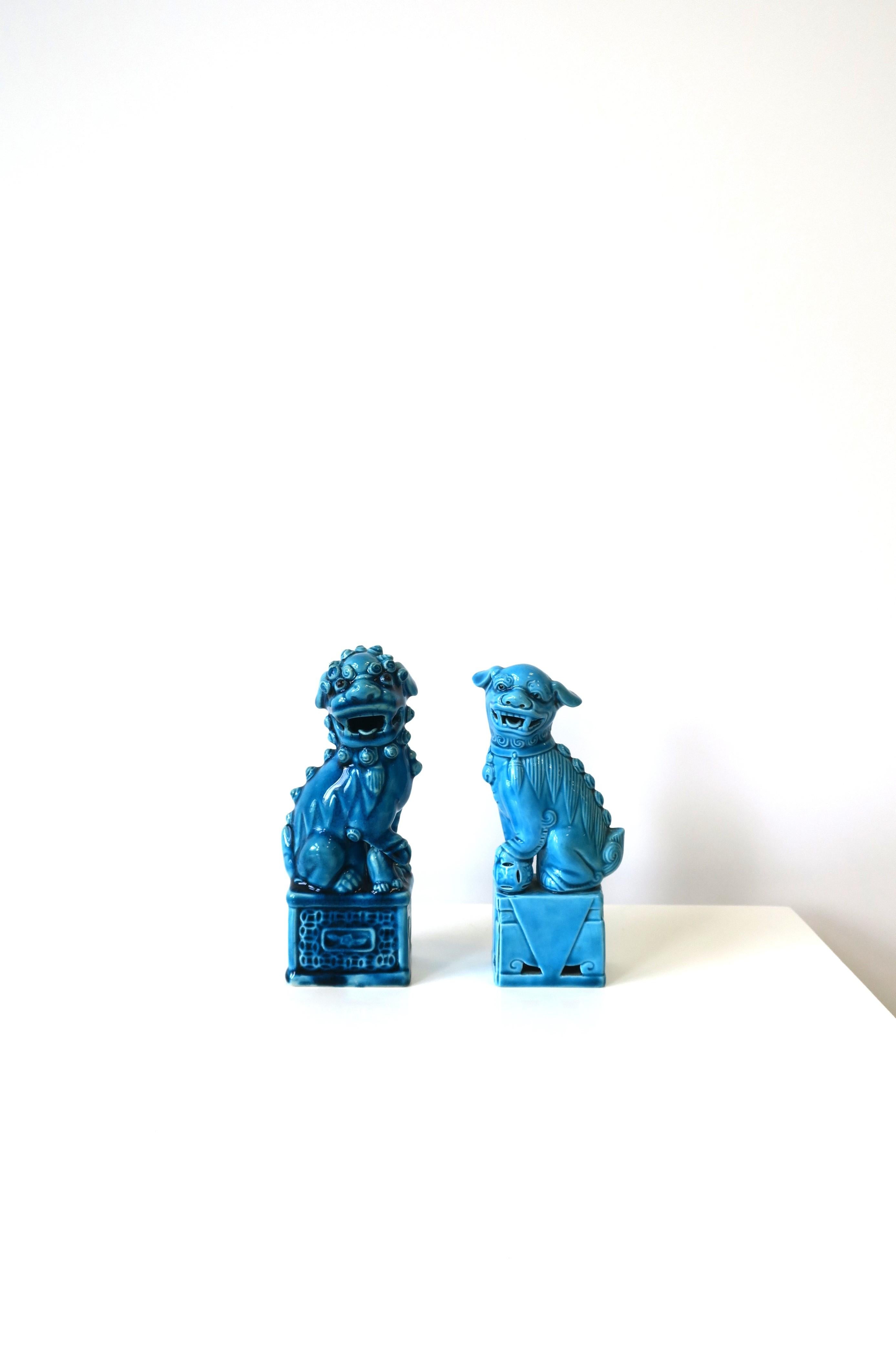 Glazed Blue Foo Lion Dog Decorative Object, circa 1960s For Sale