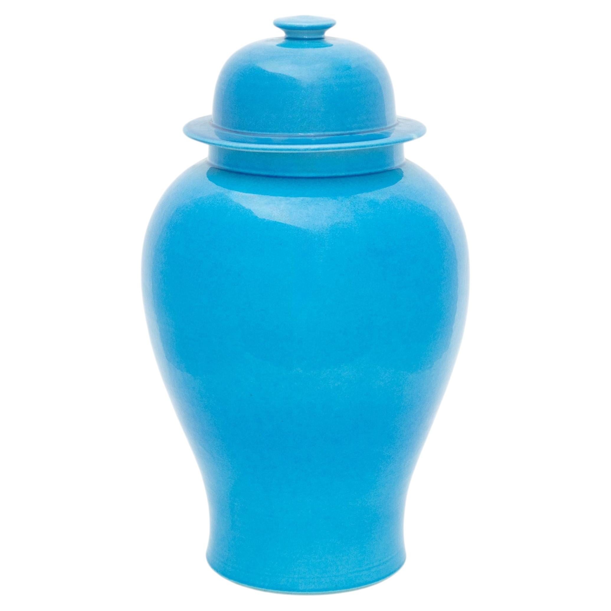 Monochromatic Turquoise Blue Glazed Porcelain Ginger Jar For Sale
