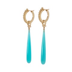 Turquoise Blue Laguna Agate Wand Drop Earrings with Diamonds in 18 Karat Gold