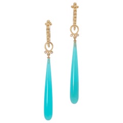 Turquoise Blue Laguna Agate Wand Drop Earrings with Diamonds in 18 Karat Gold
