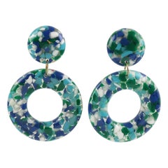 Vintage Turquoise Blue Lucite Donut Clip Earrings