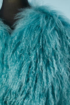 Turquoise blue Mongolian fur puffer jacket