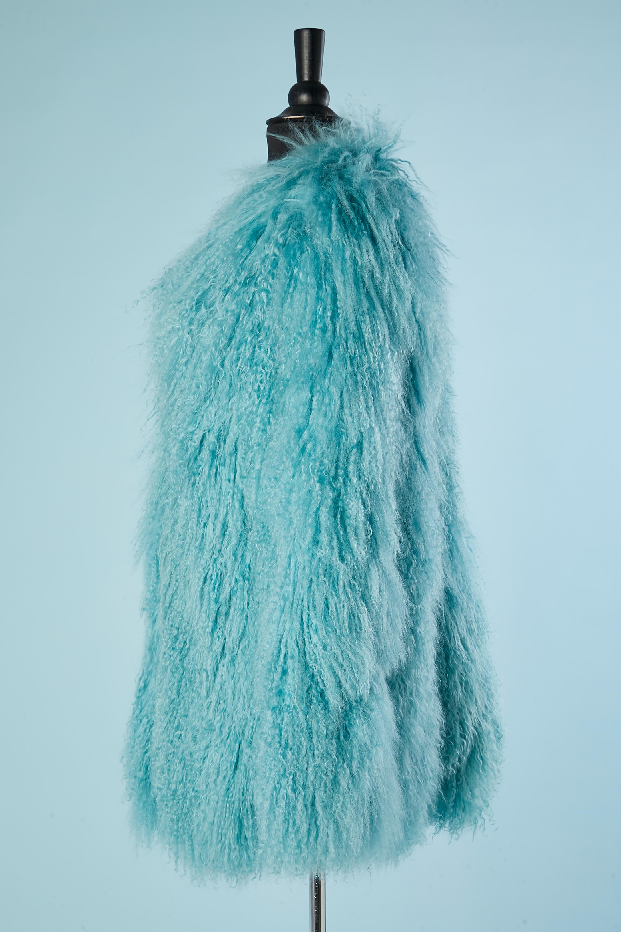 Women's Turquoise blue Mongolian fur puffer jacket 
