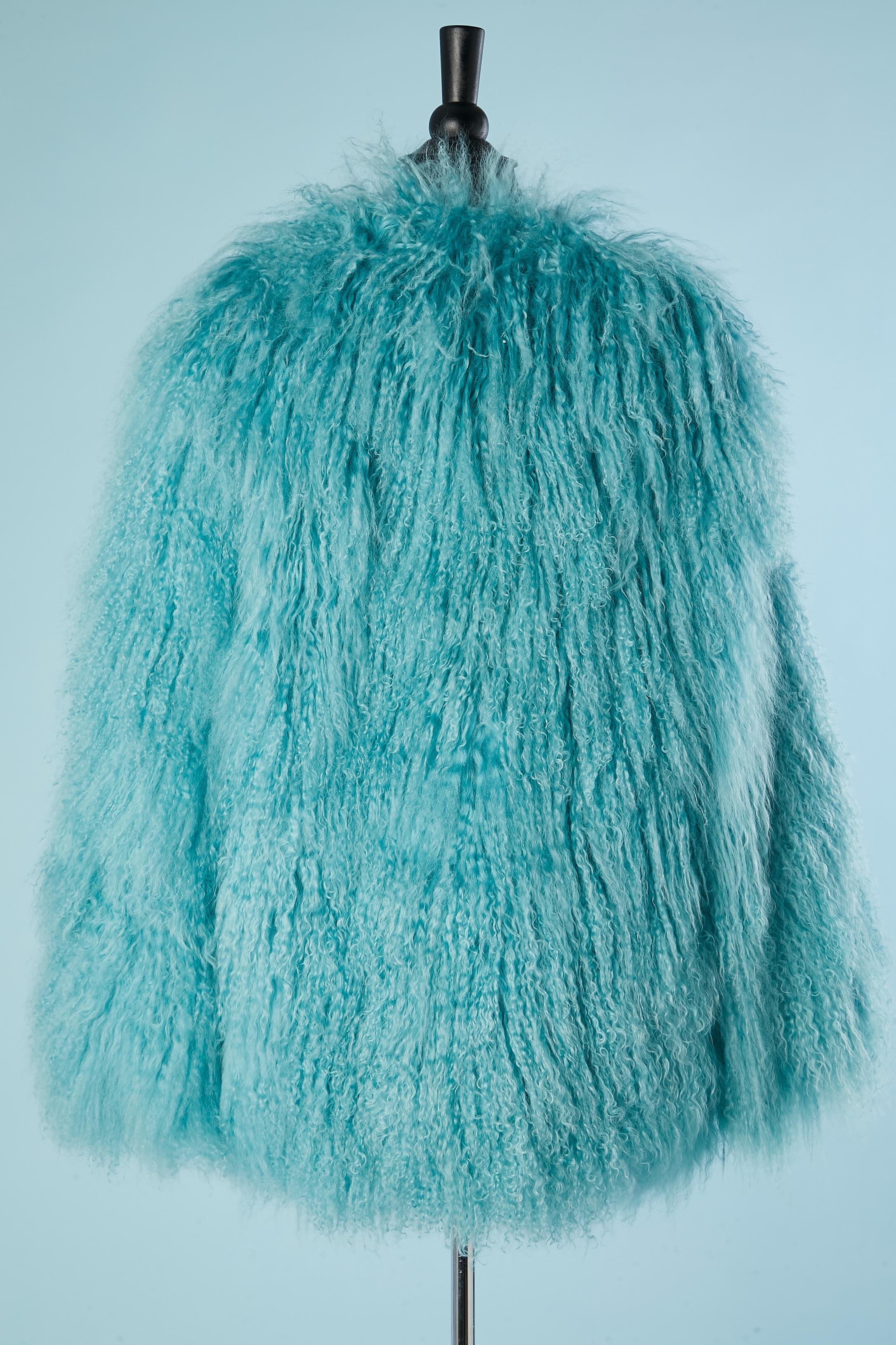 Turquoise blue Mongolian fur puffer jacket  1