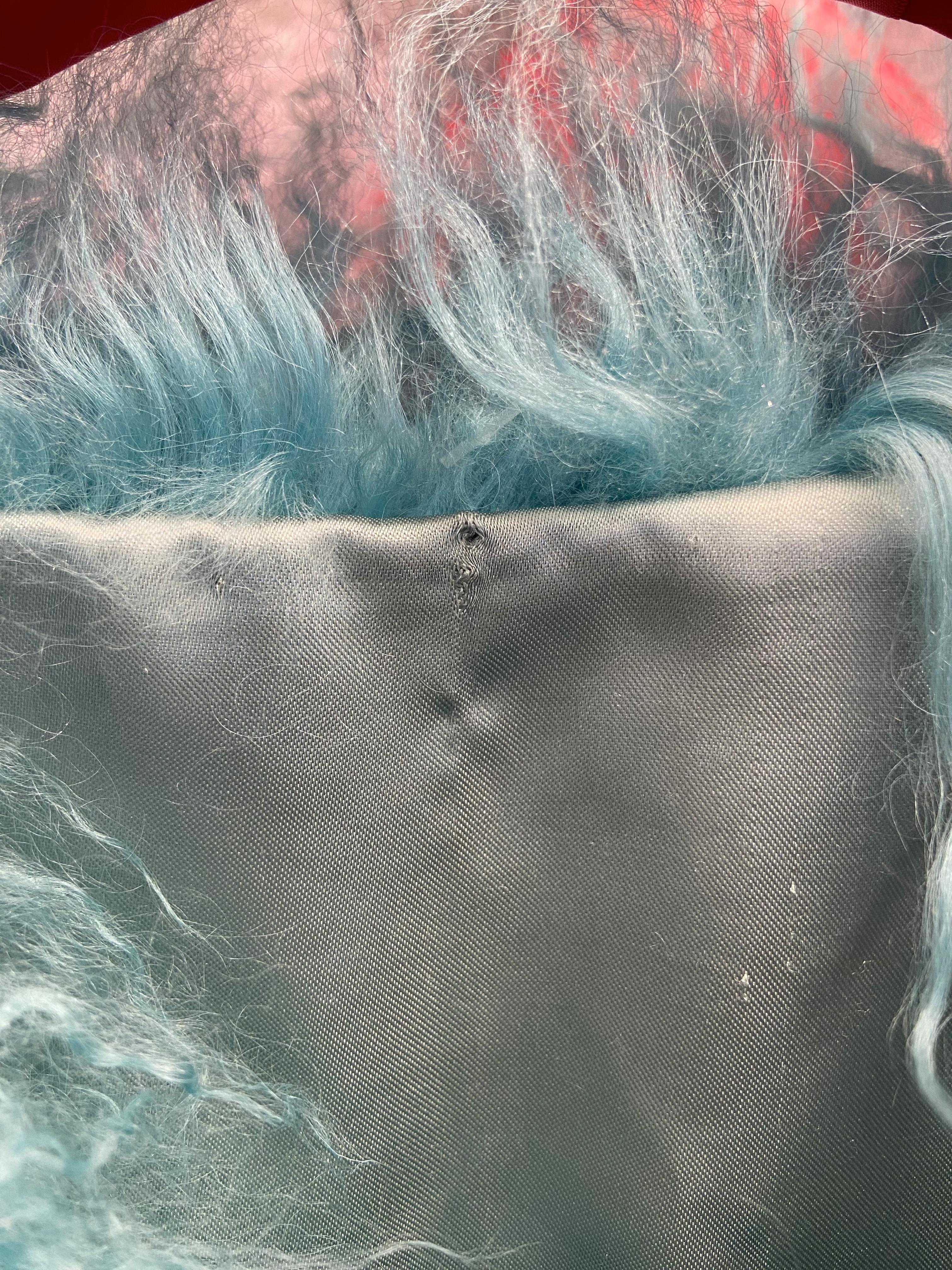 Turquoise blue Mongolian fur puffer jacket  3