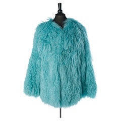 Turquoise blue Mongolian fur puffer jacket