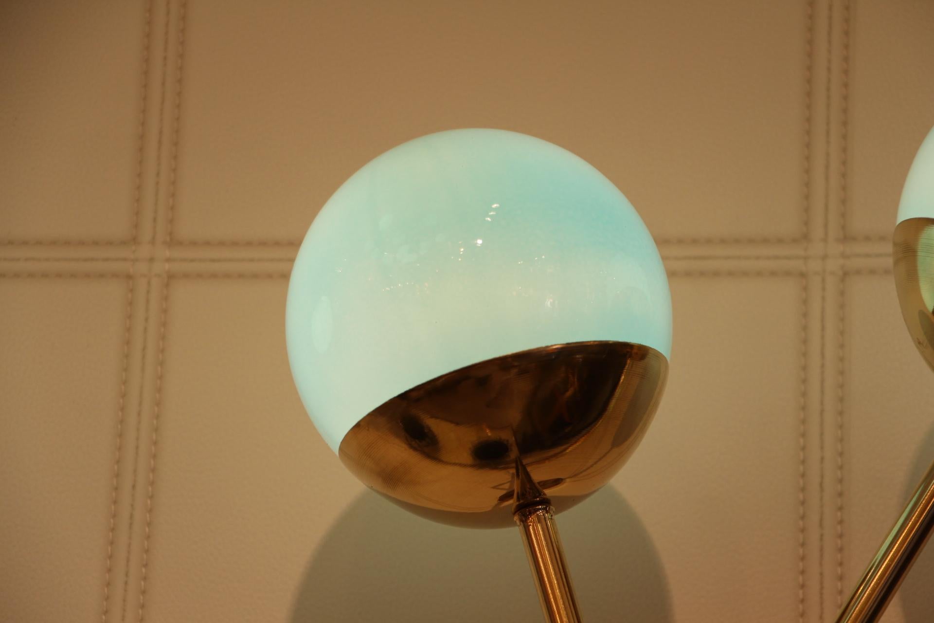Turquoise Blue Murano Glass and Brass Wall Lights, Blue Sconces For Sale 5
