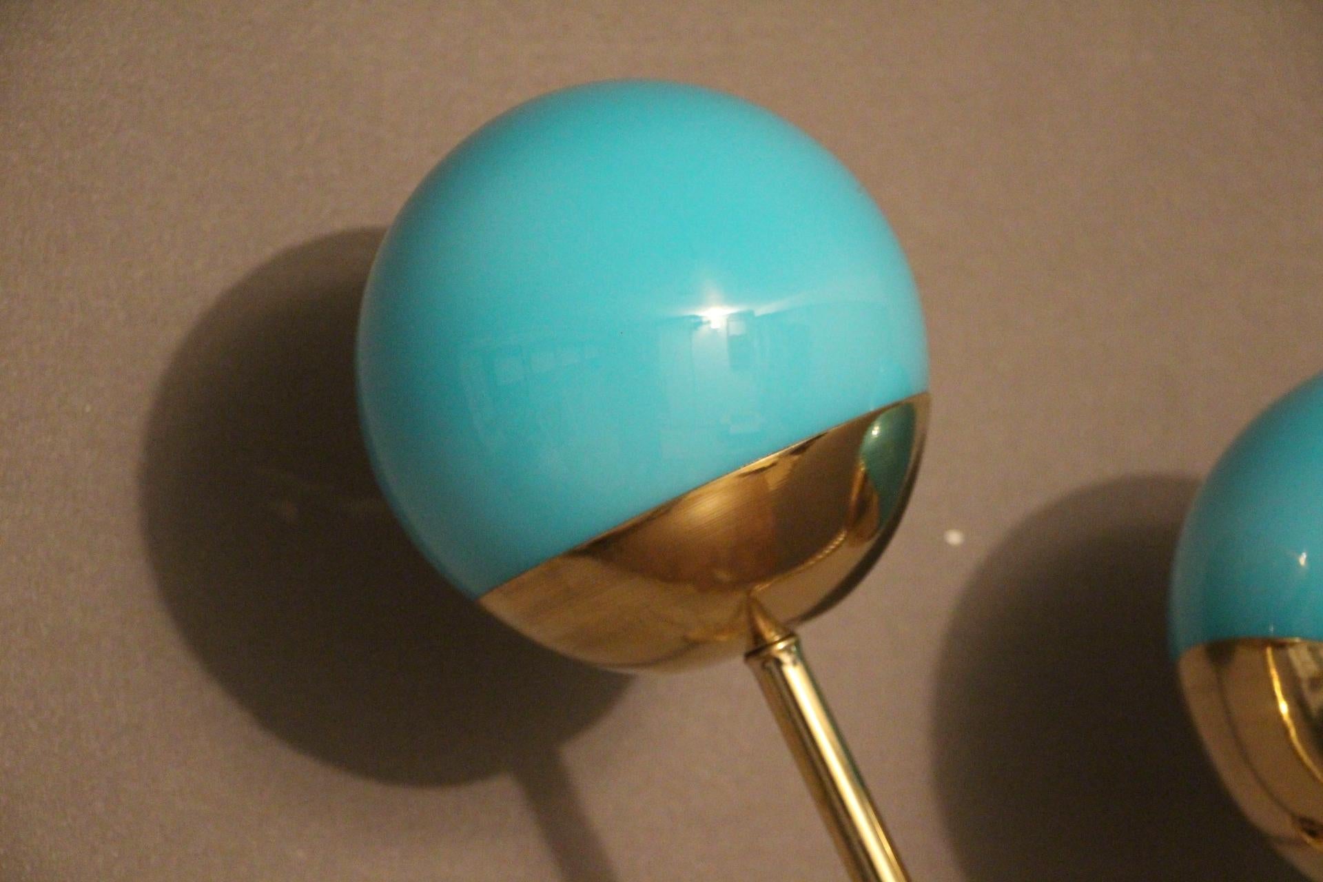 Turquoise Blue Murano Glass and Brass Wall Lights, Blue Sconces In Excellent Condition For Sale In Saint-Ouen, FR