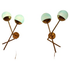 Turquoise Blue Murano Glass and Brass Wall Lights, Blue Sconces