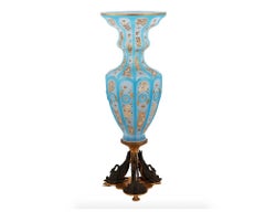 Turquoise Blue Opaline Glass Vase with Swan Stand