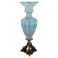 Turquoise Blue Opaline Glass Vase with Swan Stand