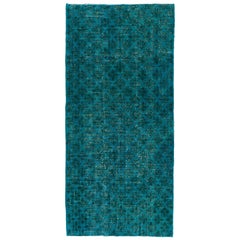 5x10 Ft Vintage Rug Overdyed in Teal Blue Color. Great 4 Contemporary Interiors 