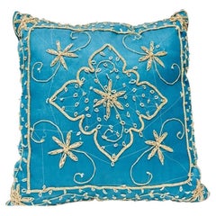 Turquoise Blue Pillow Embellished with Sequins and Beads Turquoise Blue Pillow Embellished with Sequins and Beads