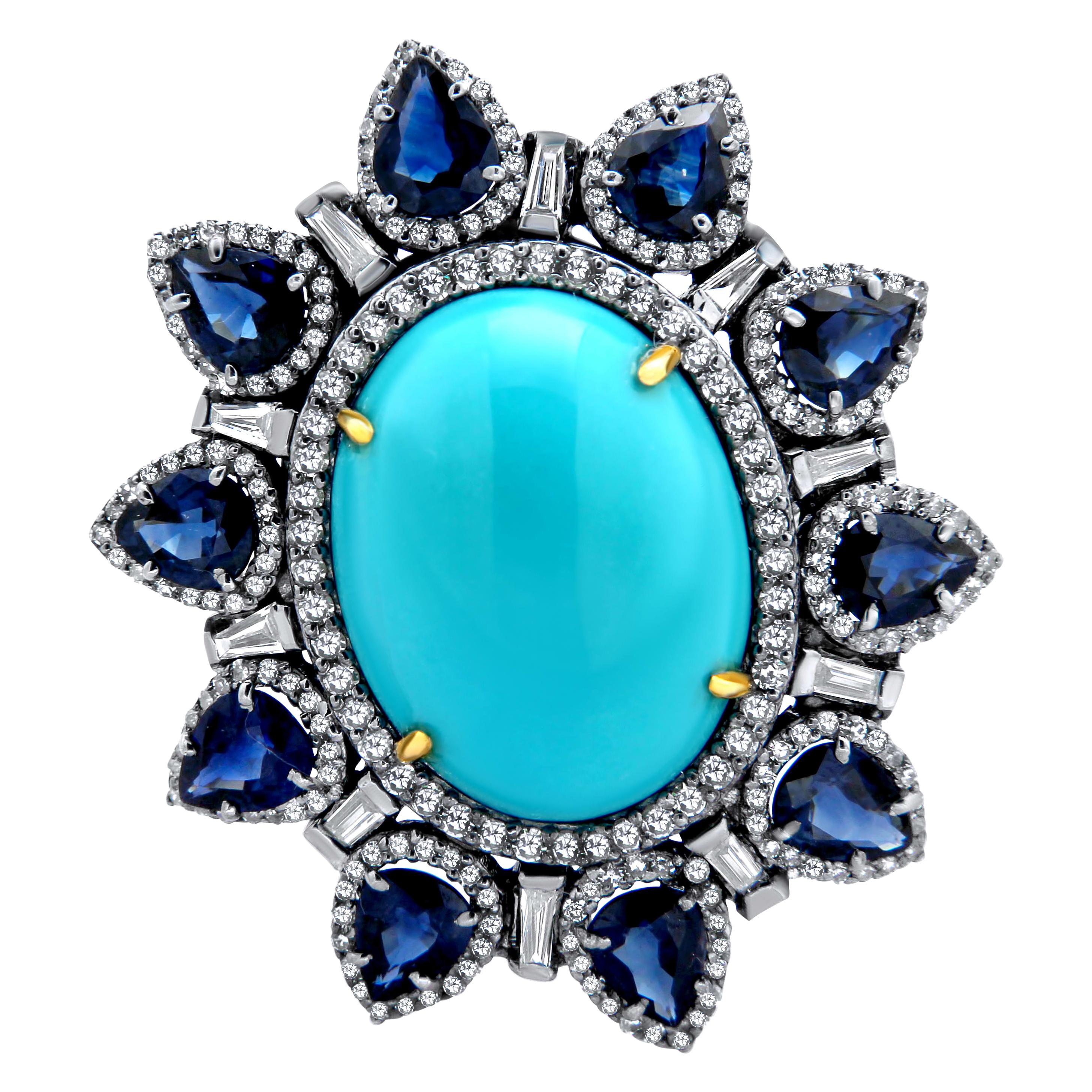 Turquoise Blue Sapphire Diamond Ring
