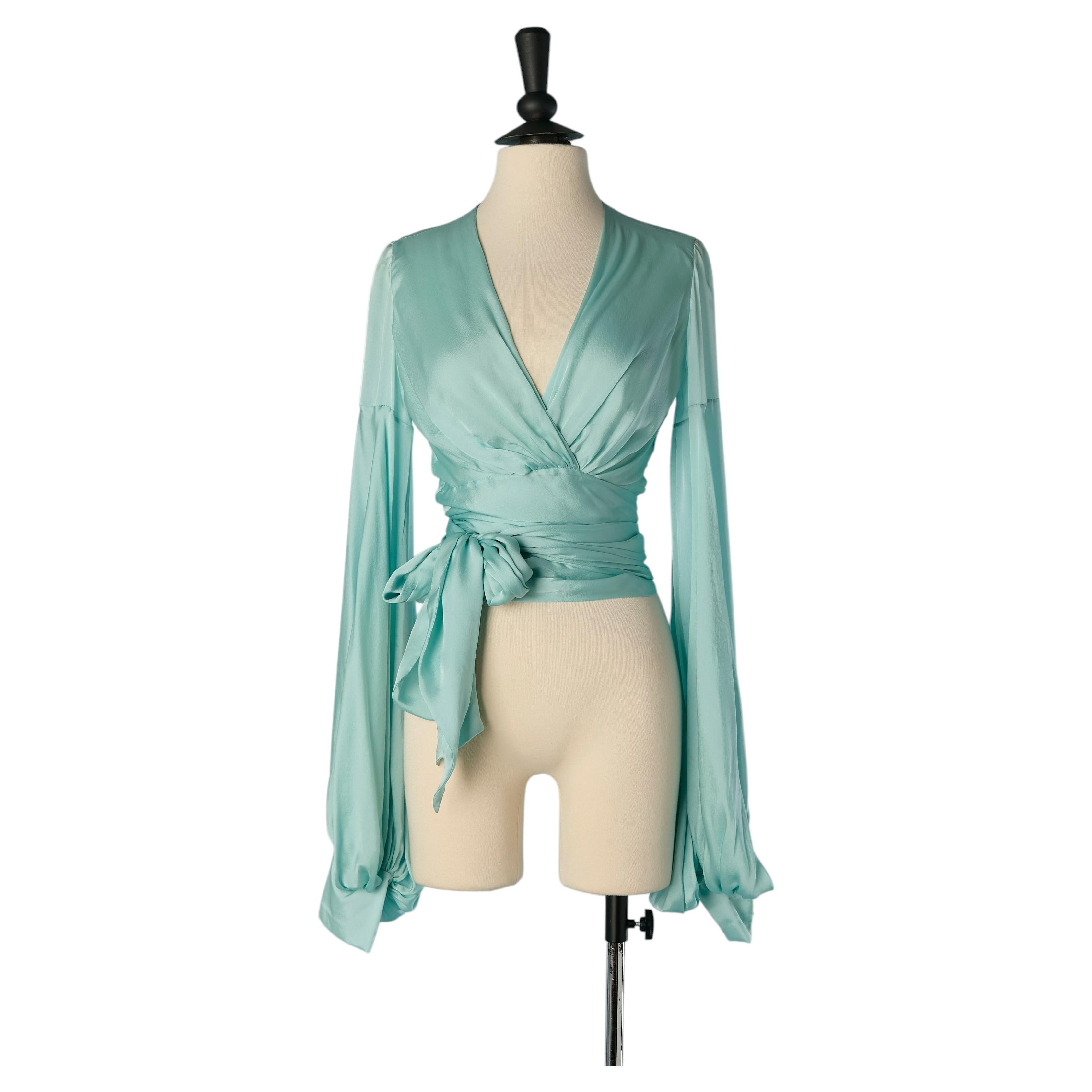 Top envolvente de seda azul turquesa ALEXANDRE VAUTHIER