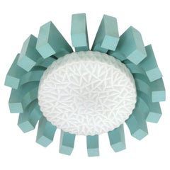 Turquoise Blue Sunburst Light Fixture with Patterned Milk Glass Lampshade, 1950s
