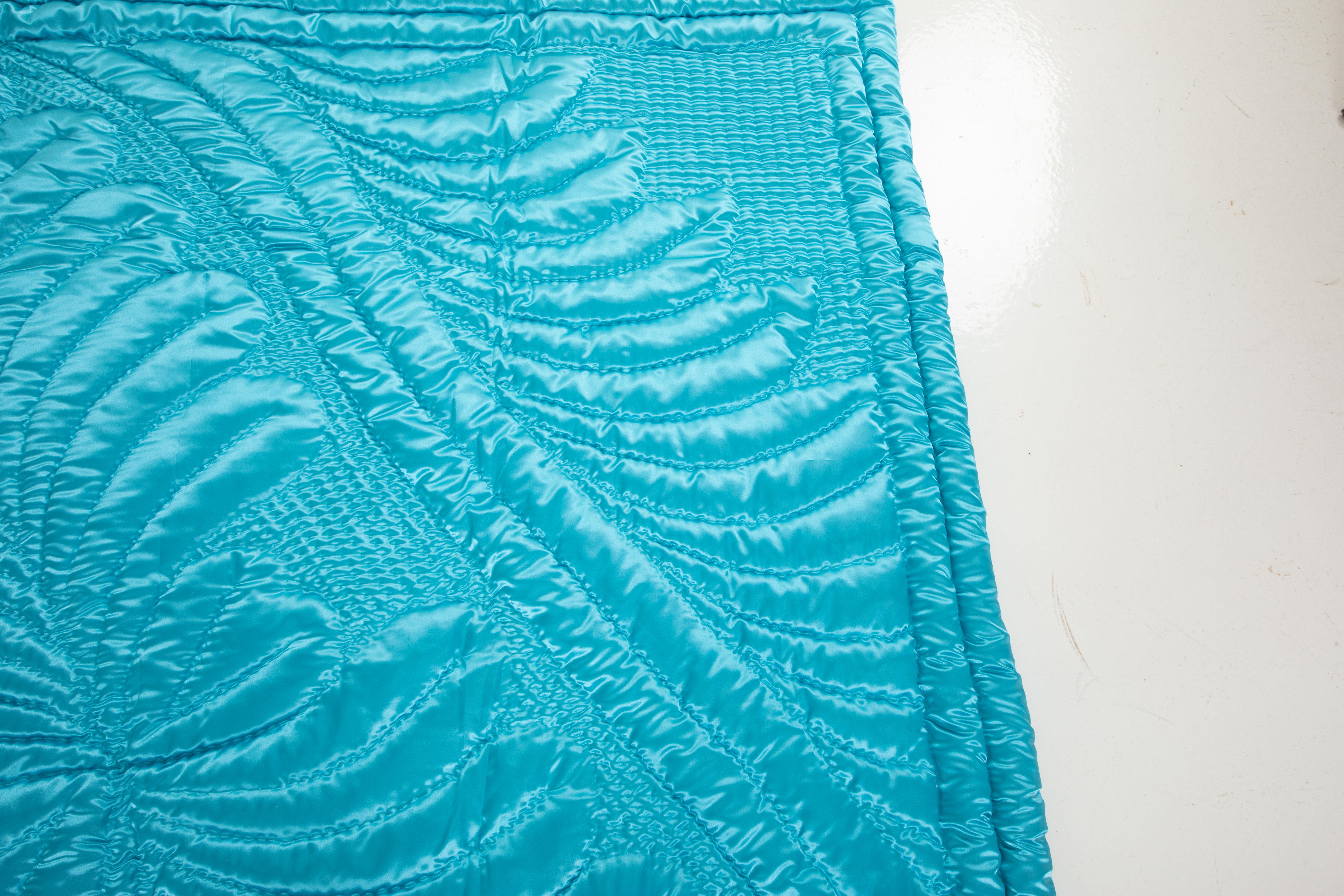 Hand-Crafted Turquoise Blue Turkish Contemporary Quilt