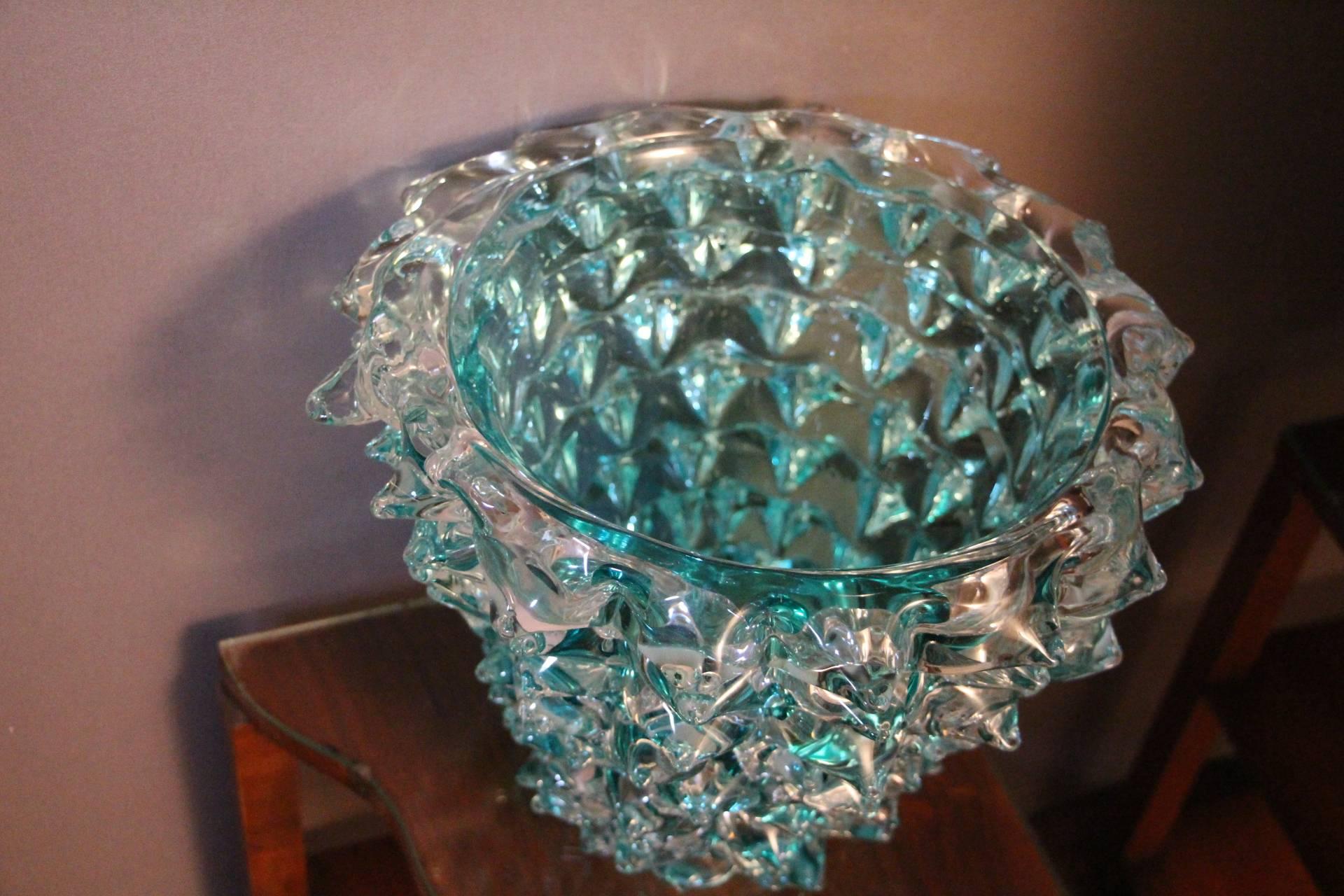 Turquoise Blue Vase in Murano Glass with Spikes Decor, Barovier Style, Rostrato 7