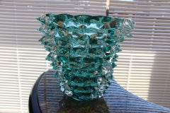Turquoise Blue Vase in Murano Glass with Spikes Decor, Barovier Style, Rostrato