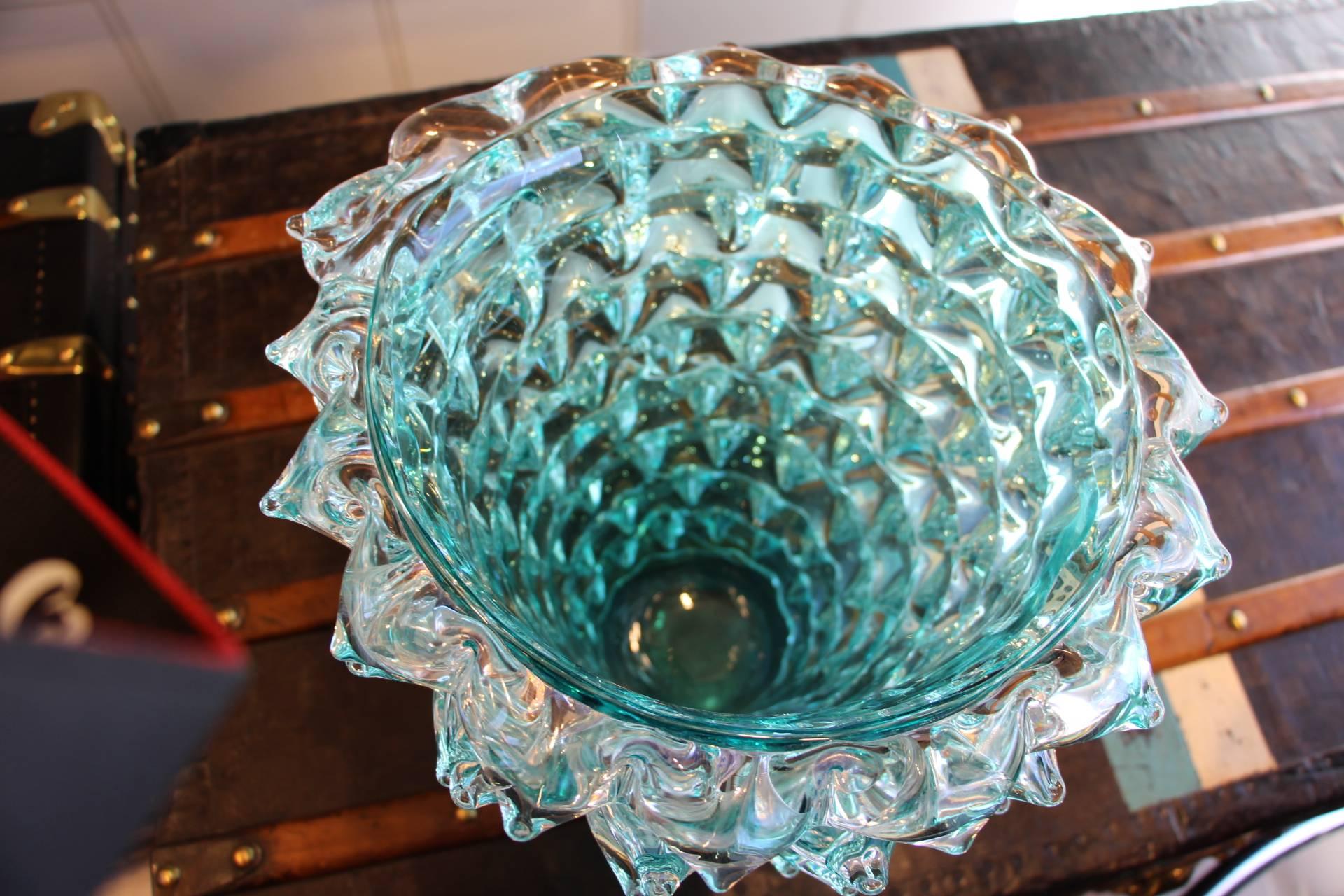 Turquoise Blue Vase in Murano Glass with Spikes Decor, Barovier Style, Rostrato 2