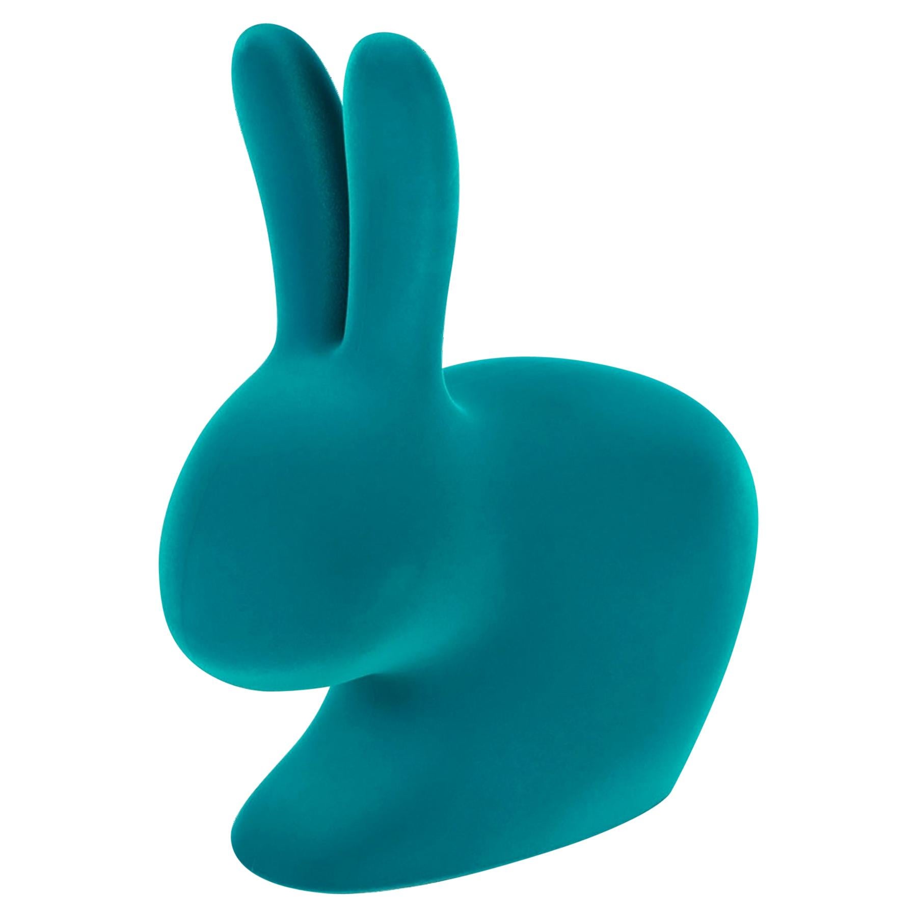 Blauer / türkisfarbener Kaninchenstuhl aus Samt, hergestellt in Italien