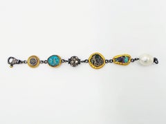 Pulsera Bohemia de Turquesa, Ópalo de Boulder, Perla, Moneda Antigua y Diamante en bruto