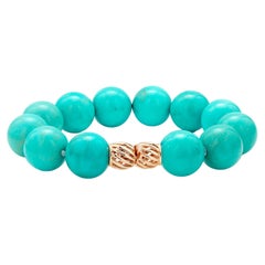 Turquoise 14 Millimeter Bead Bracelet Yellow Gold Clasp 