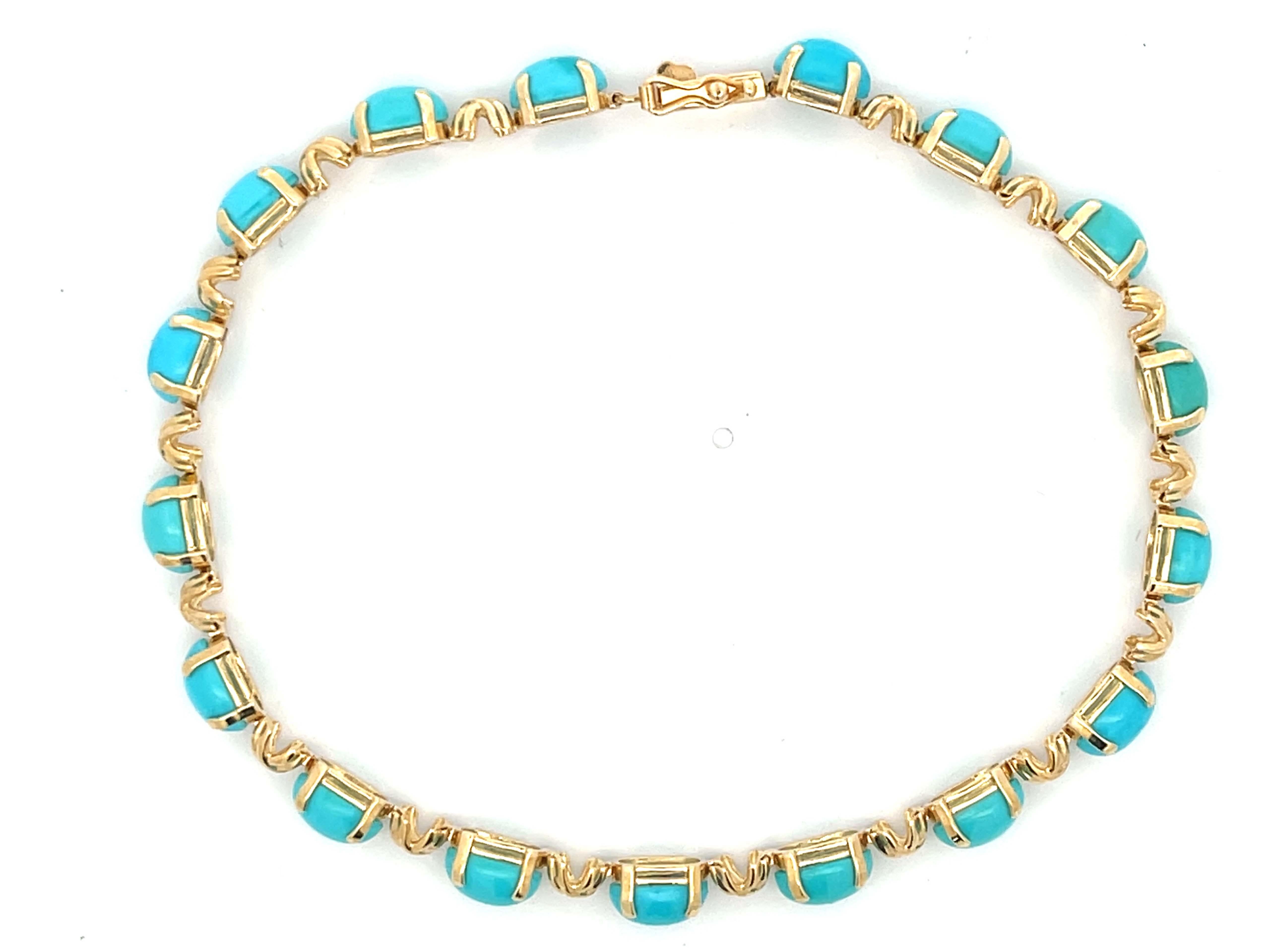 Modern Turquoise Bracelet in 14k Yellow Gold For Sale