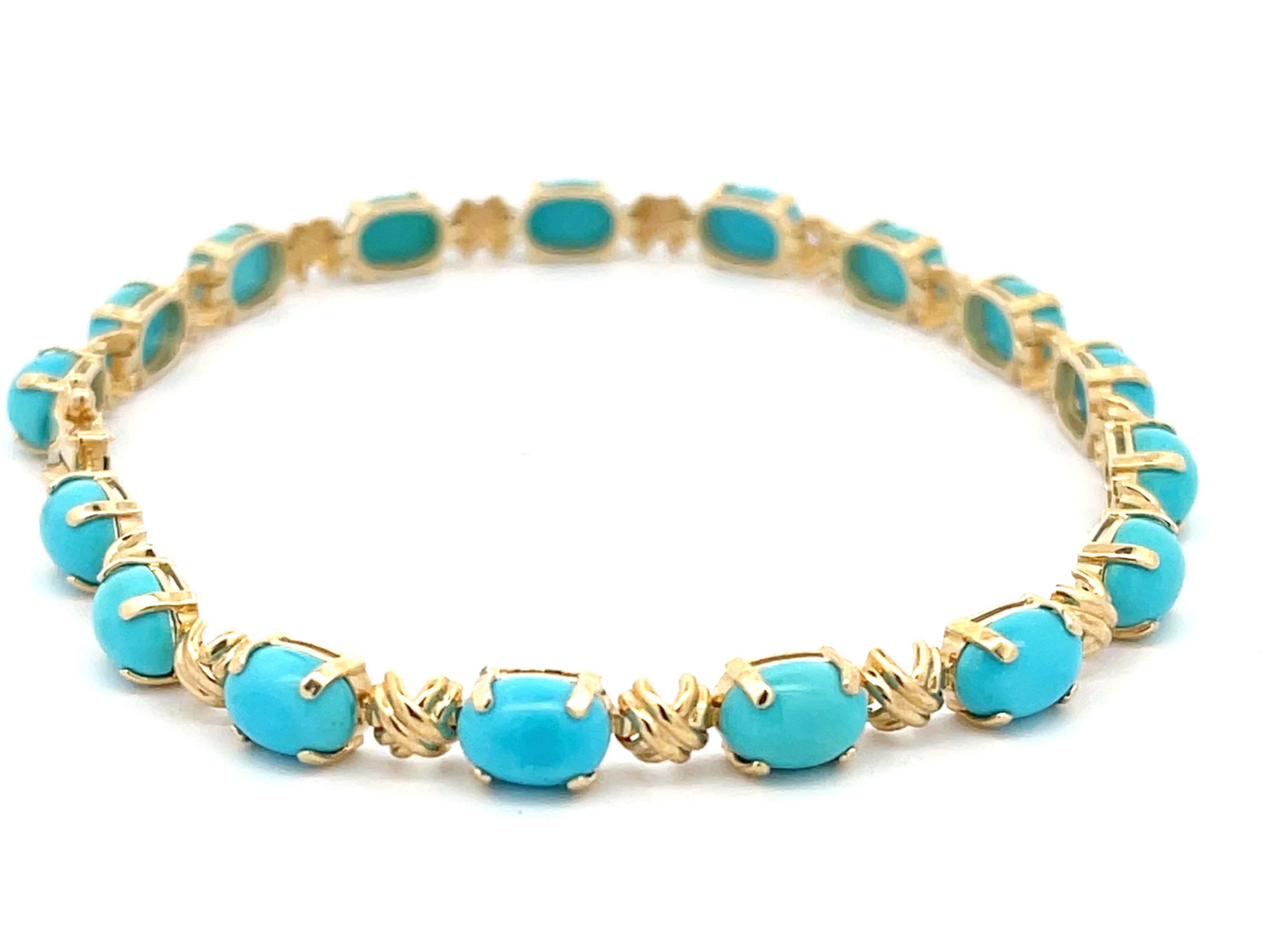 Cabochon Turquoise Bracelet in 14k Yellow Gold For Sale