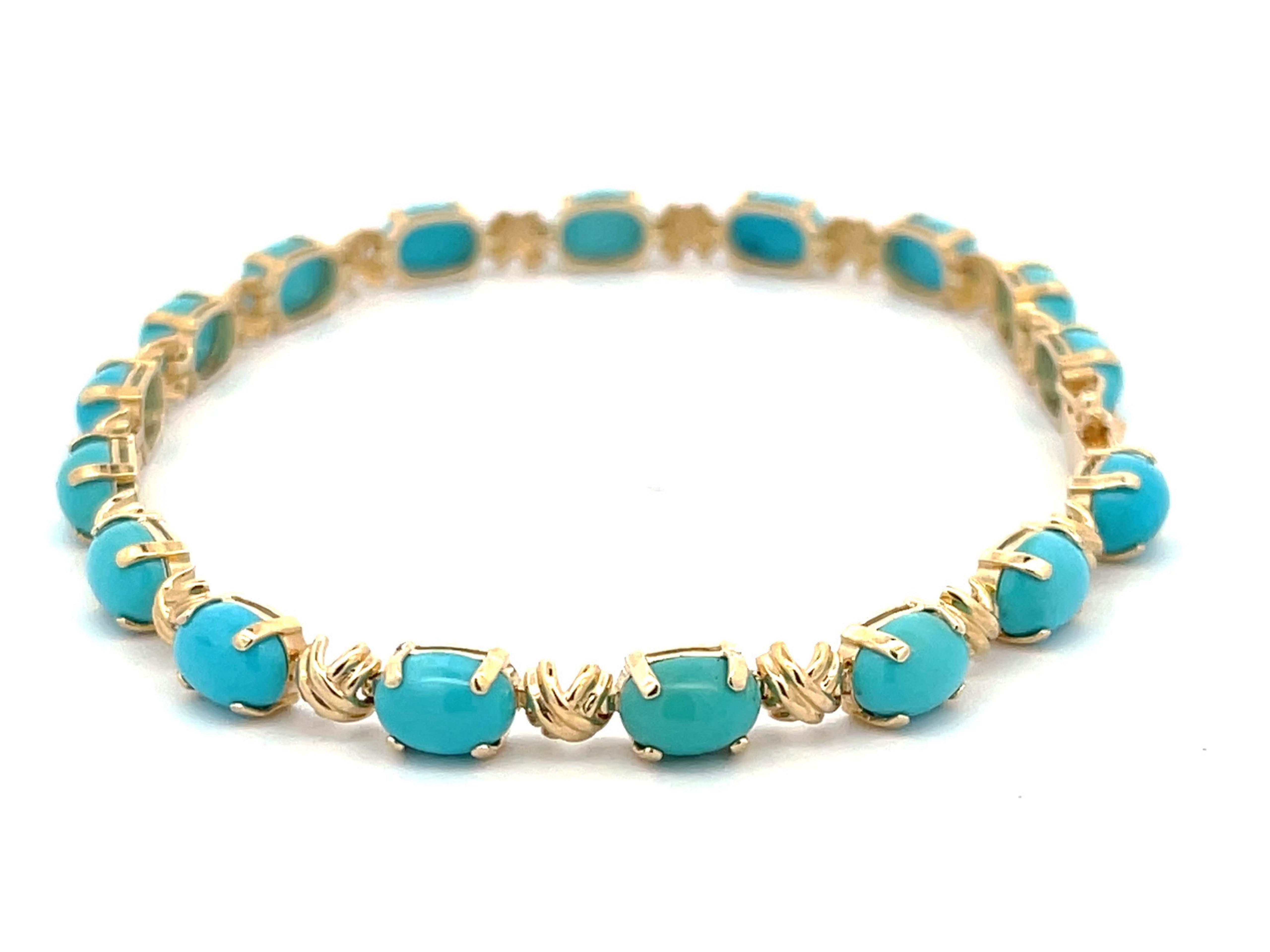 Turquoise Bracelet in 14k Yellow Gold In Excellent Condition In Honolulu, HI