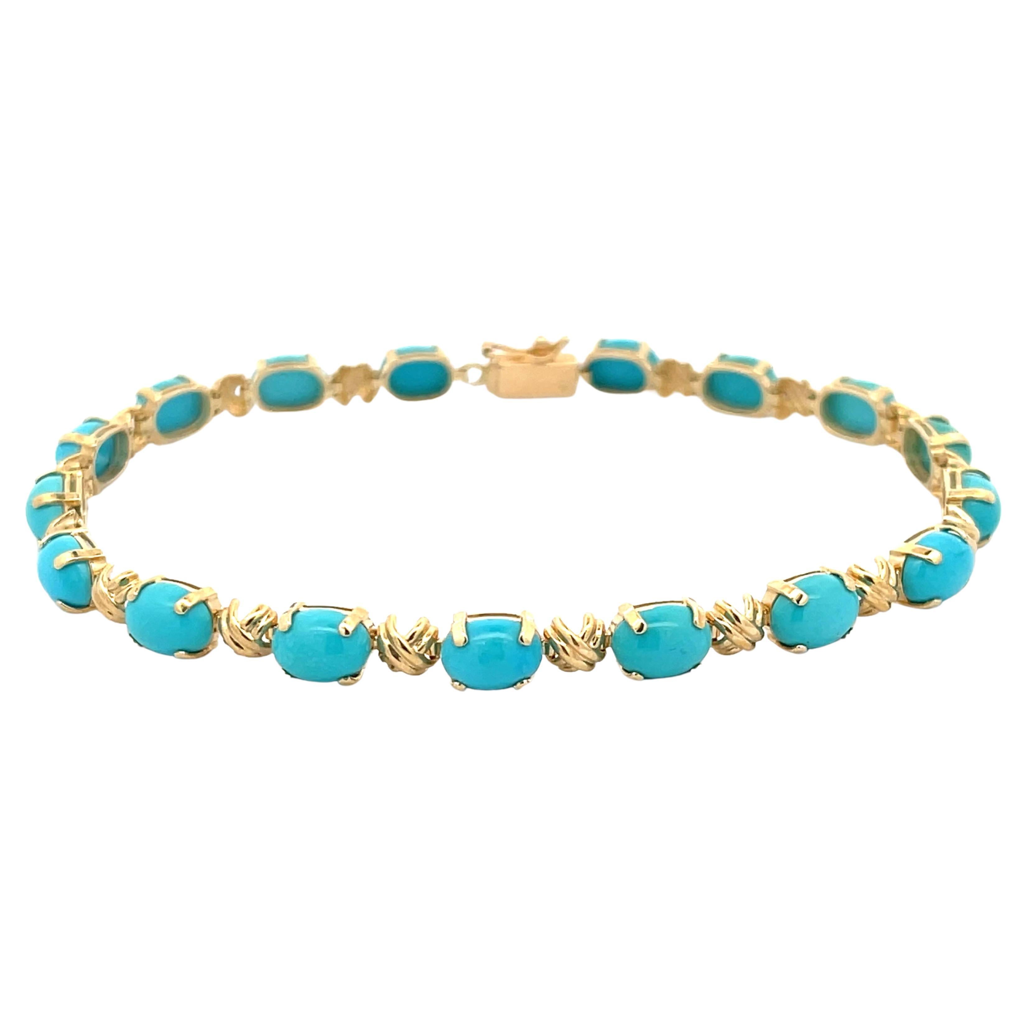 Bracelet en or jaune 14 carats et turquoise