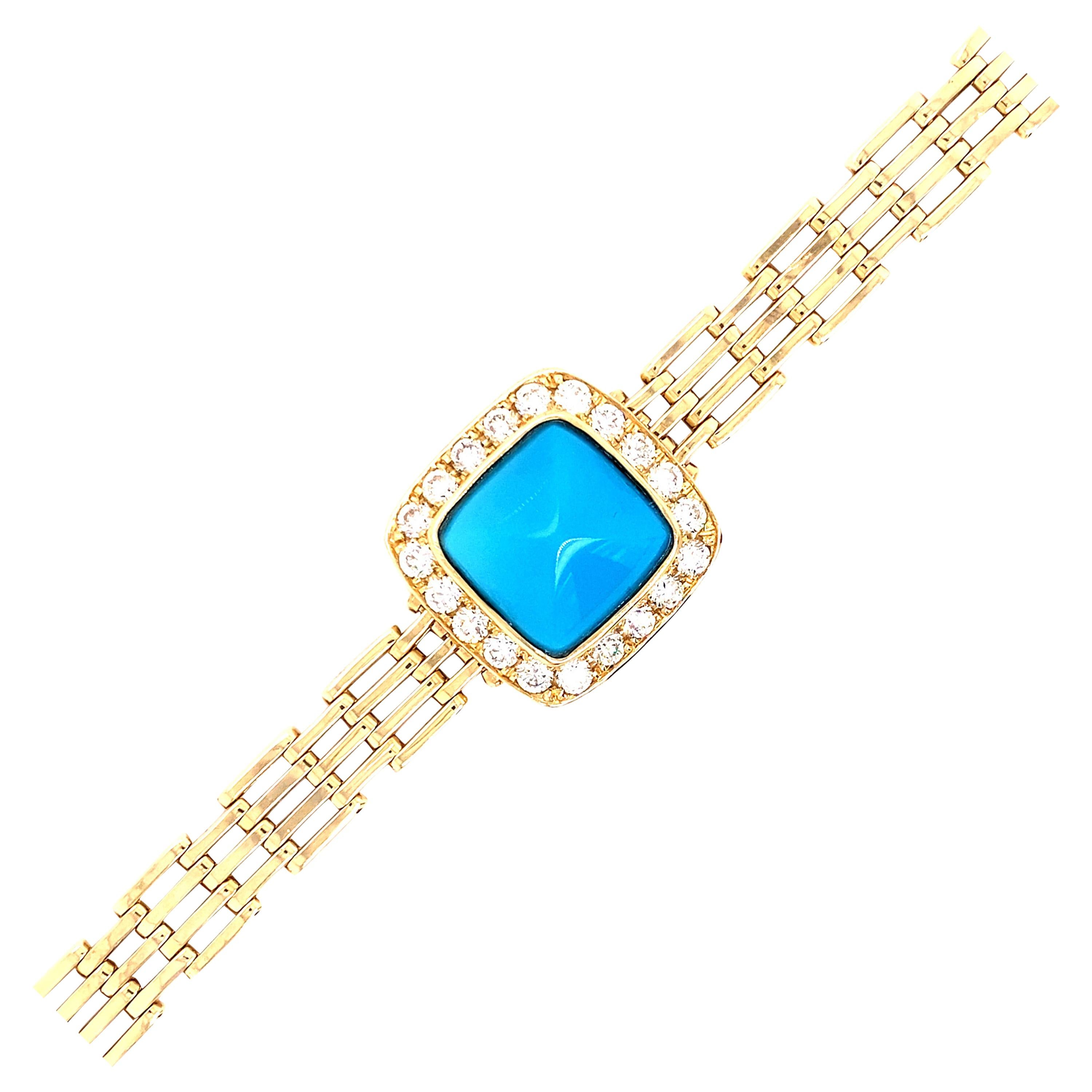 Turquoise Bracelet in Gold and Diamonds For Sale