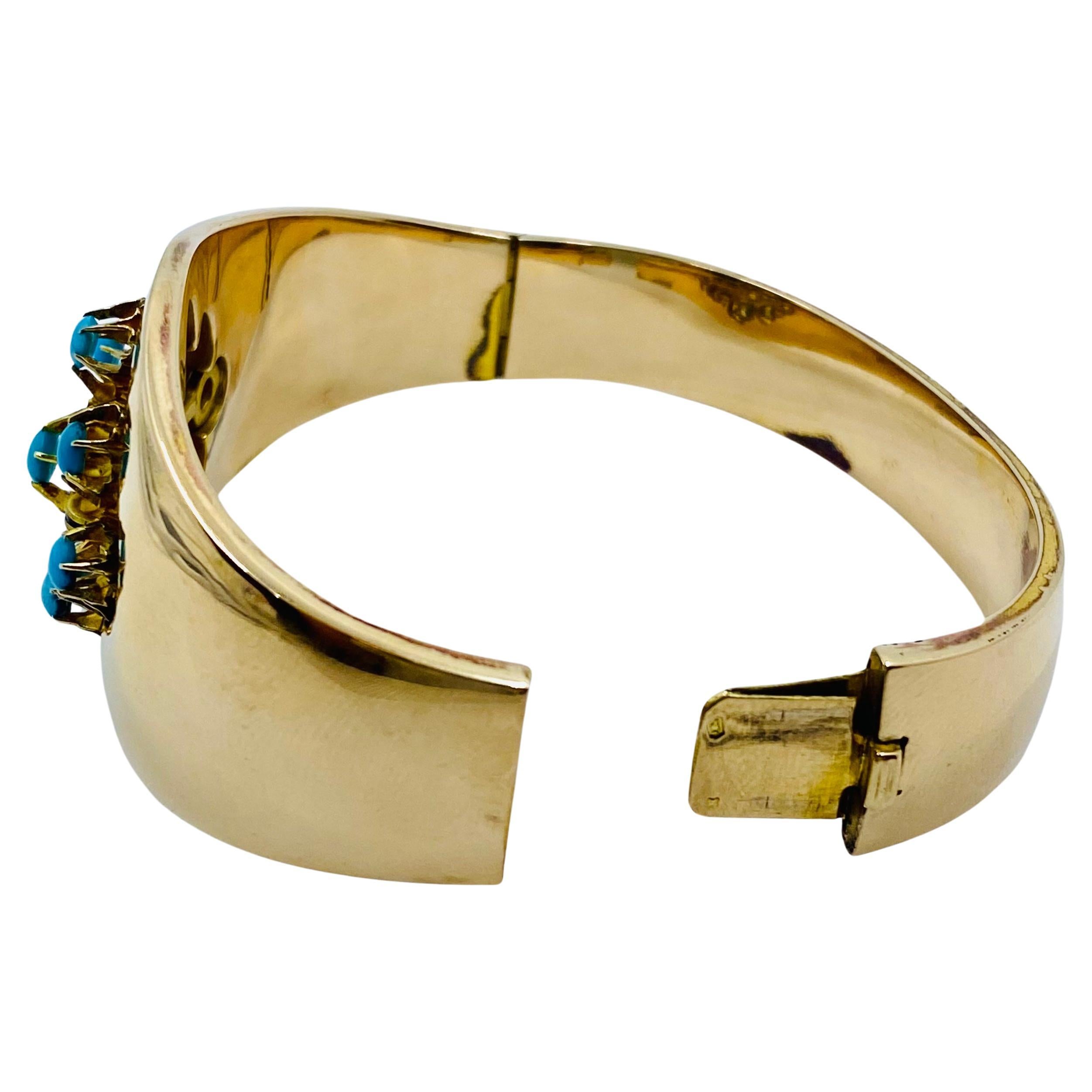 Turquoise Bracelet Vintage French Jewelry 18k Gold For Sale 6