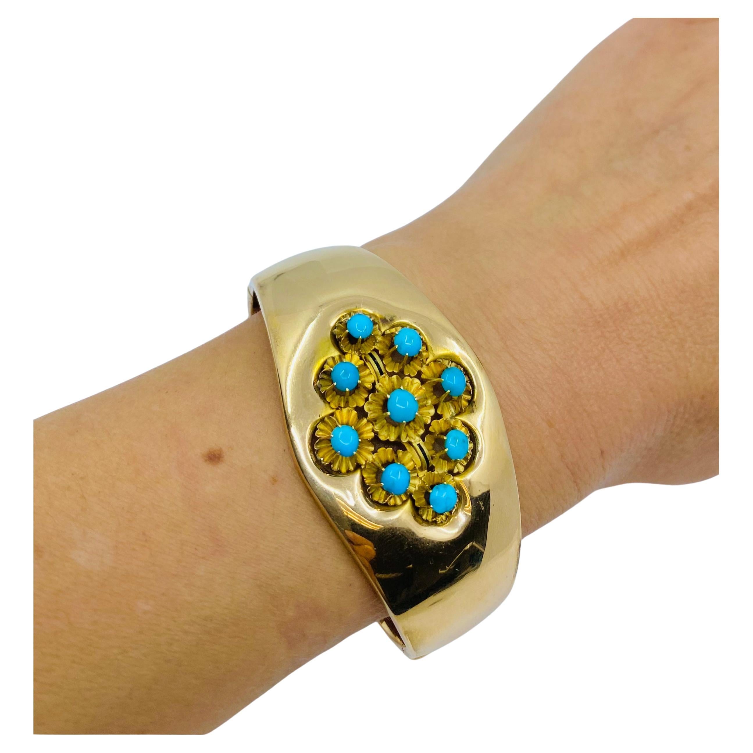 Pulsera Turquesa Vintage Joyería Francesa Oro 18k en Excelente estado para la venta en Beverly Hills, CA
