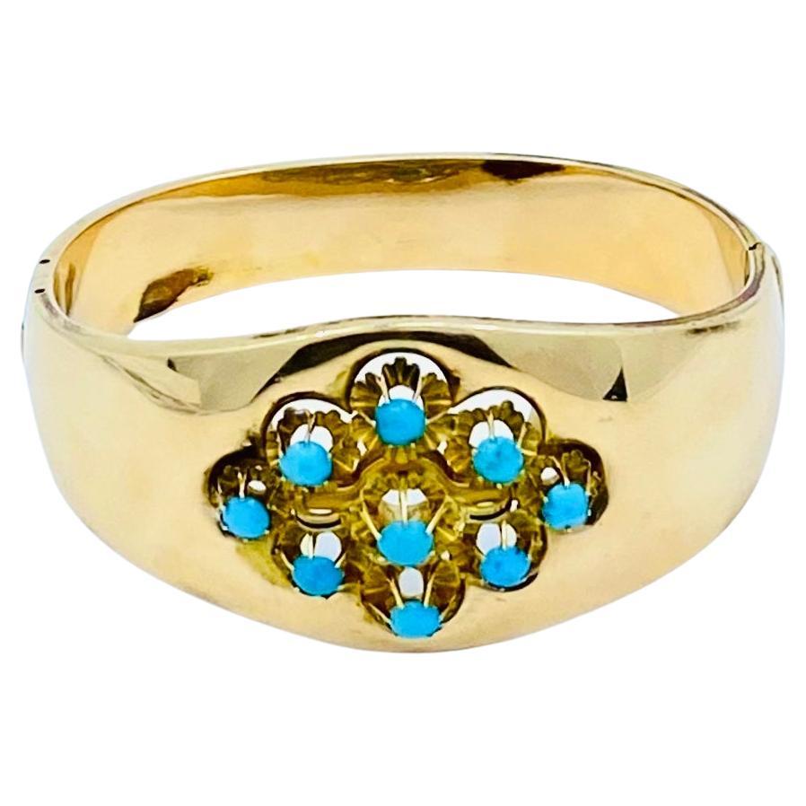 Turquoise Bracelet Vintage French Jewelry 18k Gold For Sale 1