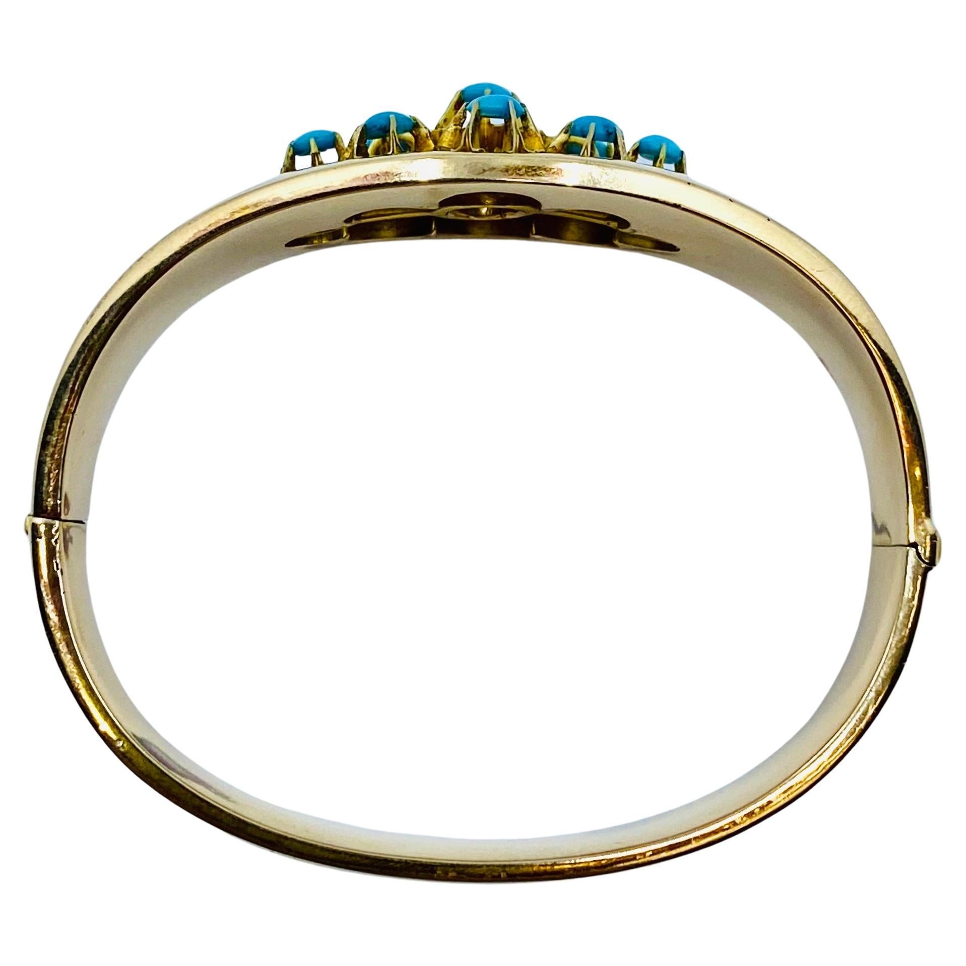 Turquoise Bracelet Vintage French Jewelry 18k Gold For Sale 3
