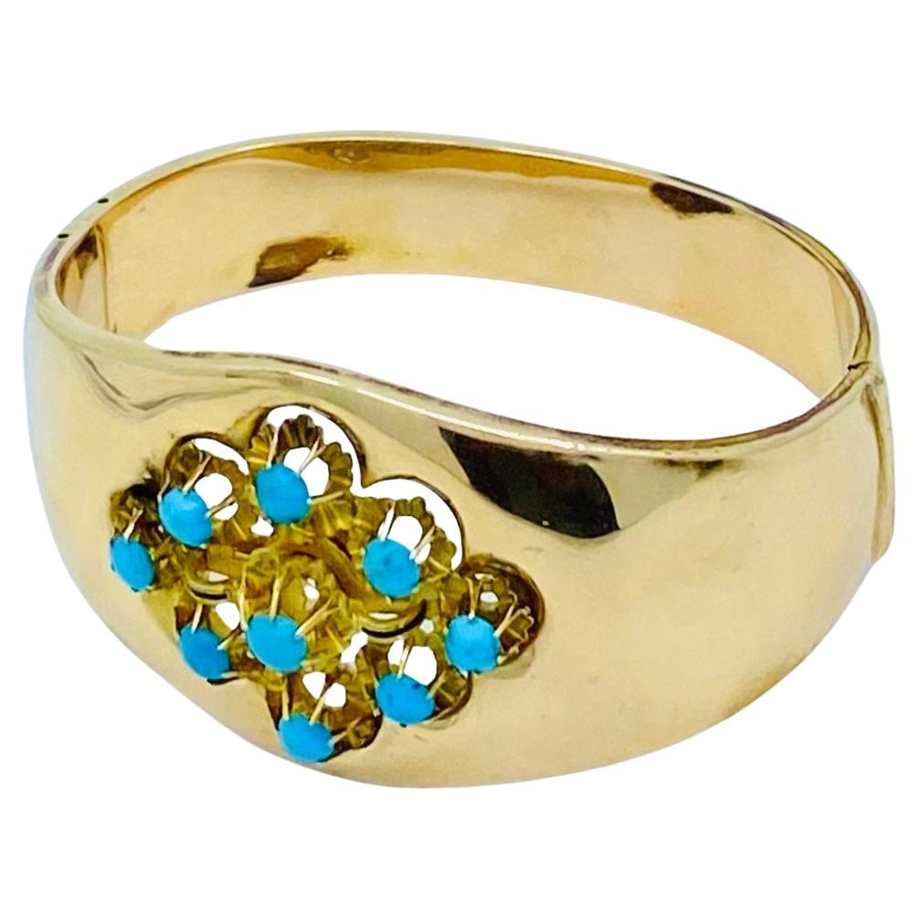 Turquoise Bracelet Vintage French Jewelry 18k Gold For Sale 4