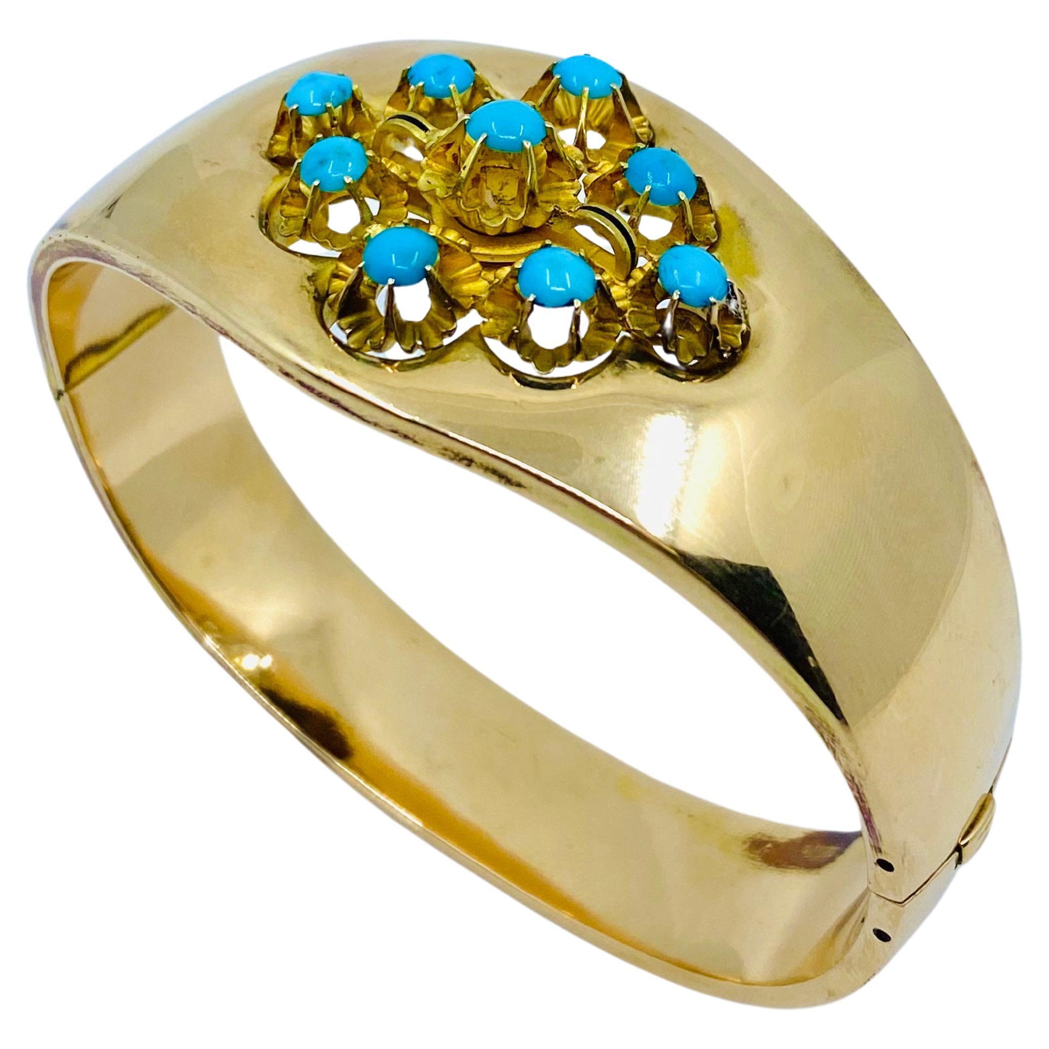 Pulsera Turquesa Vintage Joyería Francesa Oro 18k