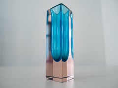 Turquoise Bright Pink Murano Sommerso Glass Vase by Flavio Poli, Italy, 1960s