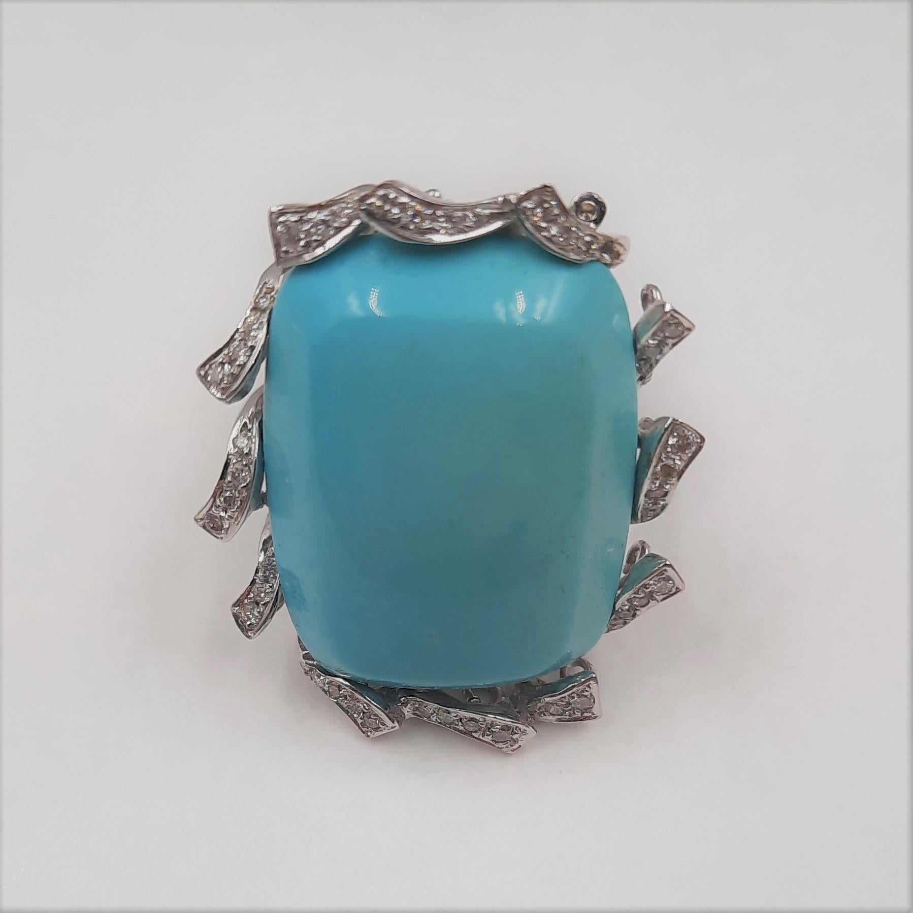 Turquoise Brilliant Cut Diamond 18 Carats White Gold Ring In New Condition For Sale In Marcianise, CE, IT