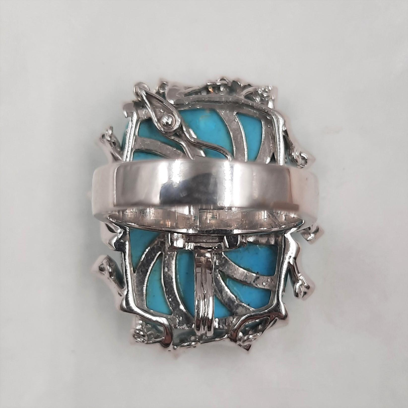 Women's Turquoise Brilliant Cut Diamond 18 Carats White Gold Ring For Sale