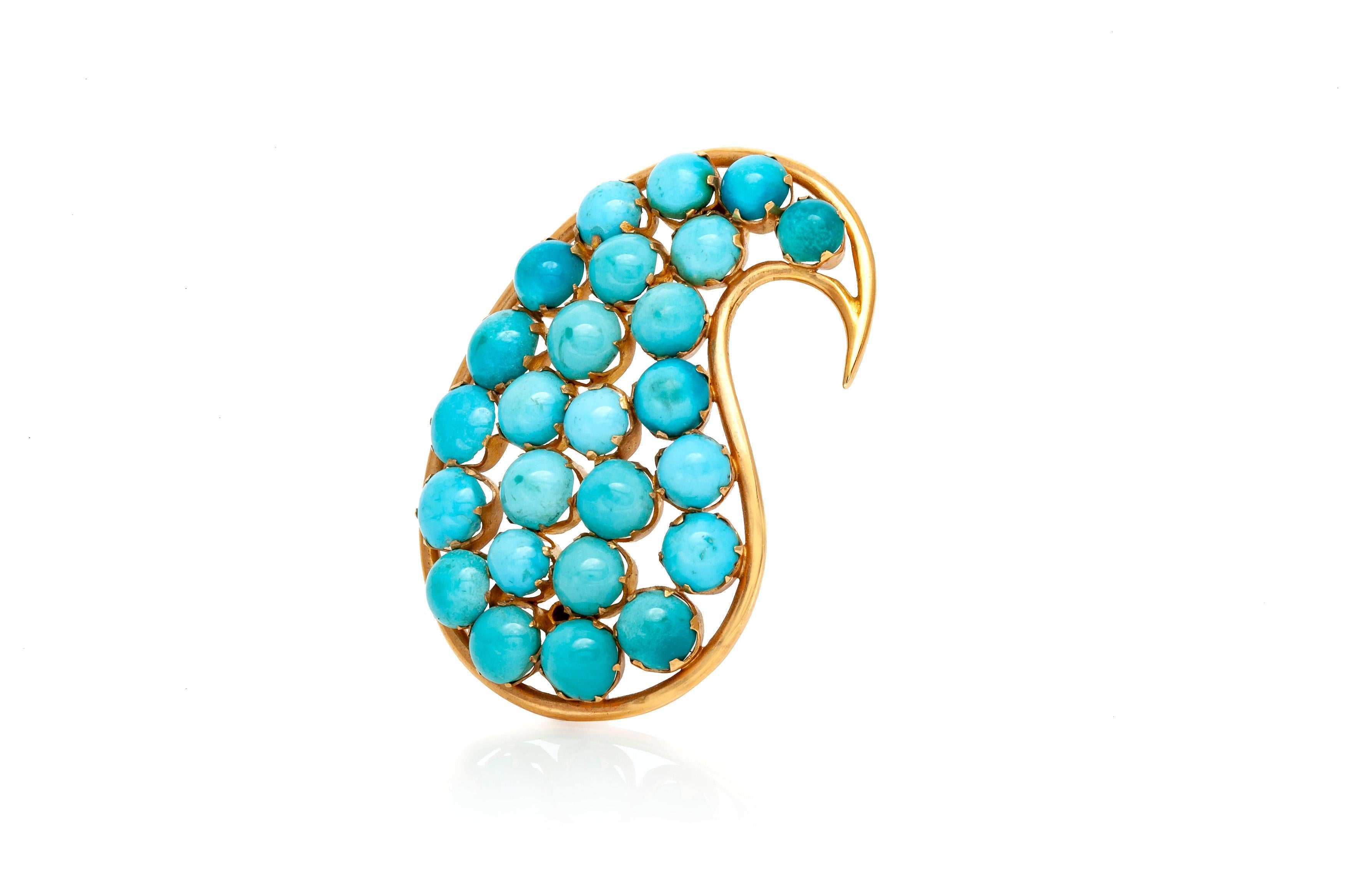Round Cut Turquoise Brooch For Sale
