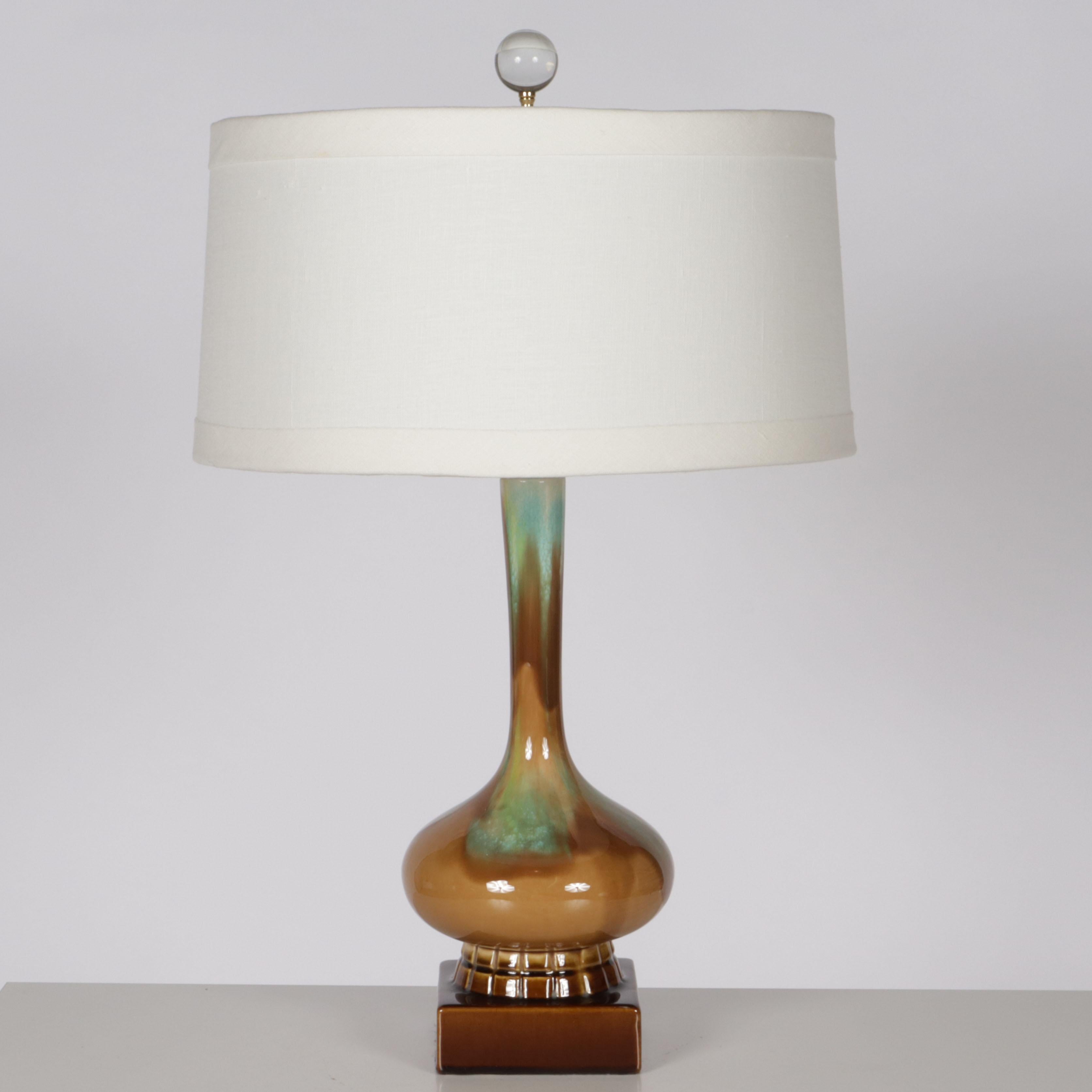 Turquoise, brown, and green ceramic lamp, c. 1960.
