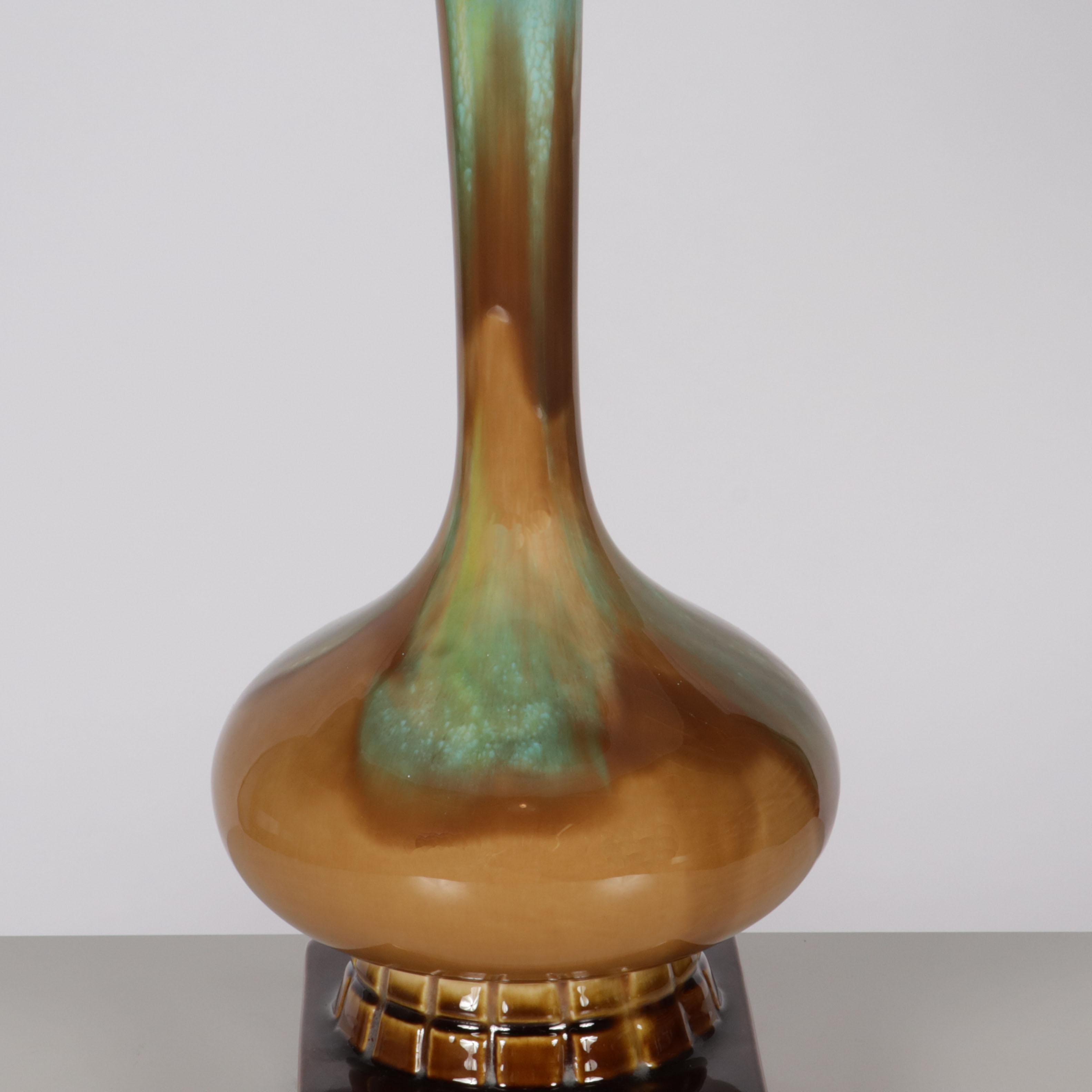 Turquoise, Brown, and Green Ceramic Lamp, C. 1960 In Good Condition For Sale In Dallas, TX