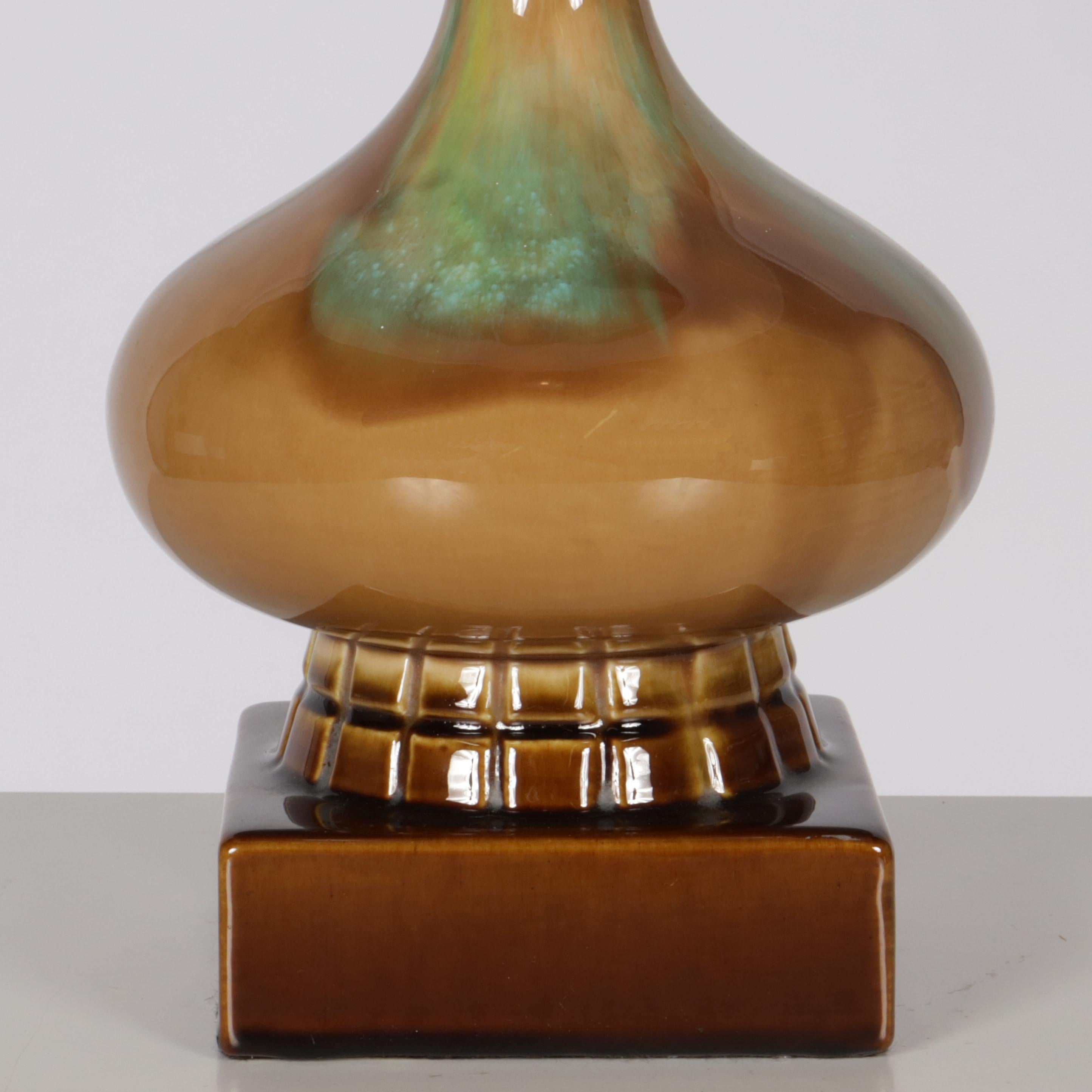 Mid-20th Century Turquoise, Brown, and Green Ceramic Lamp, C. 1960 For Sale
